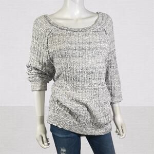 Free People Sweater Womens Medium White Gray Cable Knit Scoop Neck Pullover Top